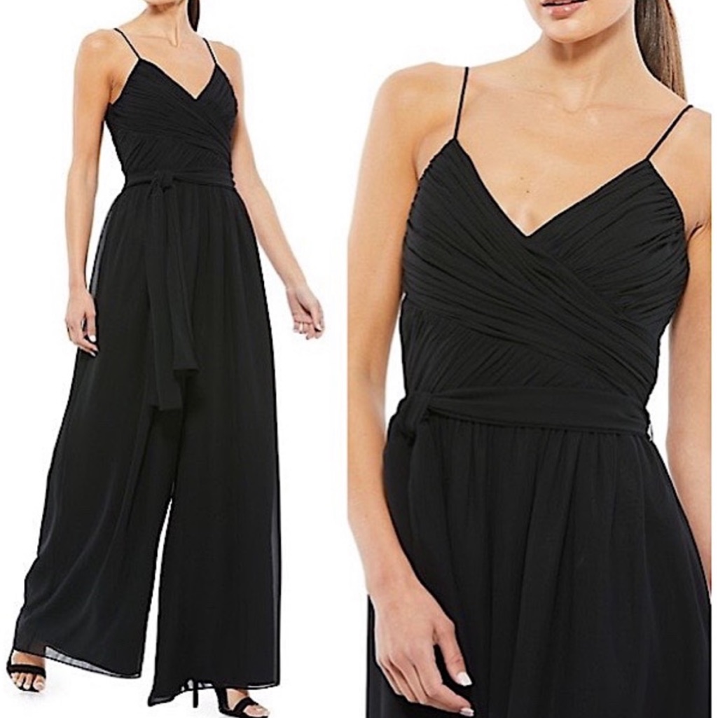 Ieena For Mac Duggal 2651 Flowy Faux Wrap Wide Leg Jumpsuit Size Medium